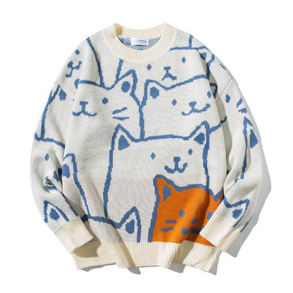Cartoon Cat Round Neck Sweater - Silvis21 ™