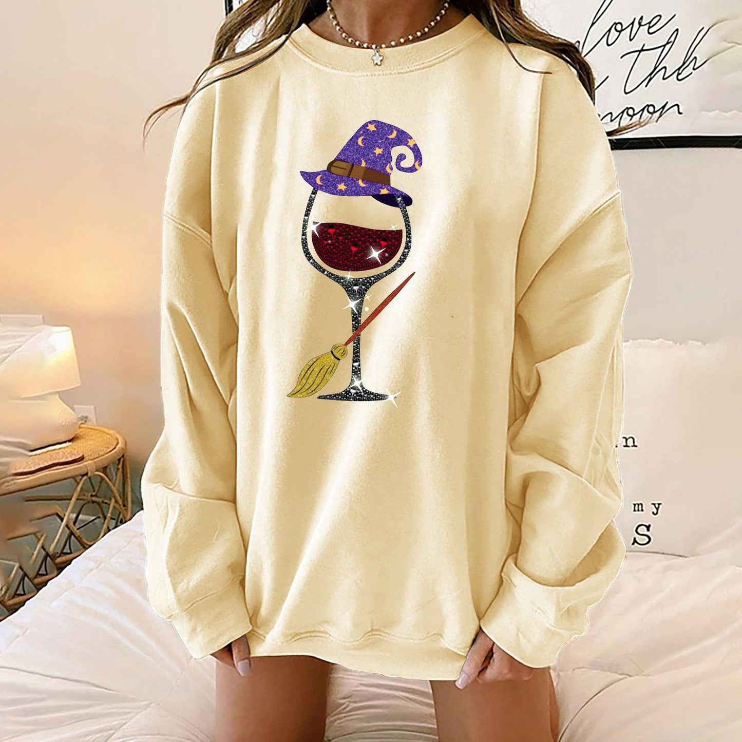 Halloween Wine Witch Loose Sweater - Silvis21 ™