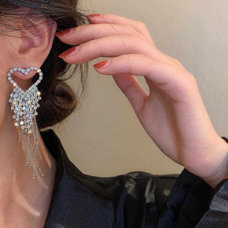 Silver Needle Diamonds Rice Beads Love Tassel Earrings - Silvis21 ™