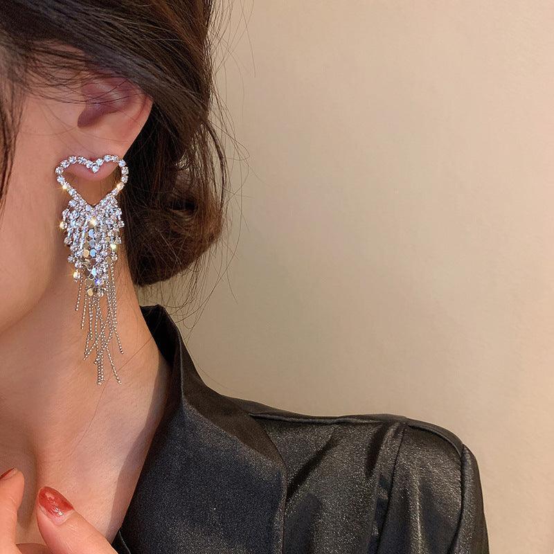 Silver Needle Diamonds Rice Beads Love Tassel Earrings - Silvis21 ™